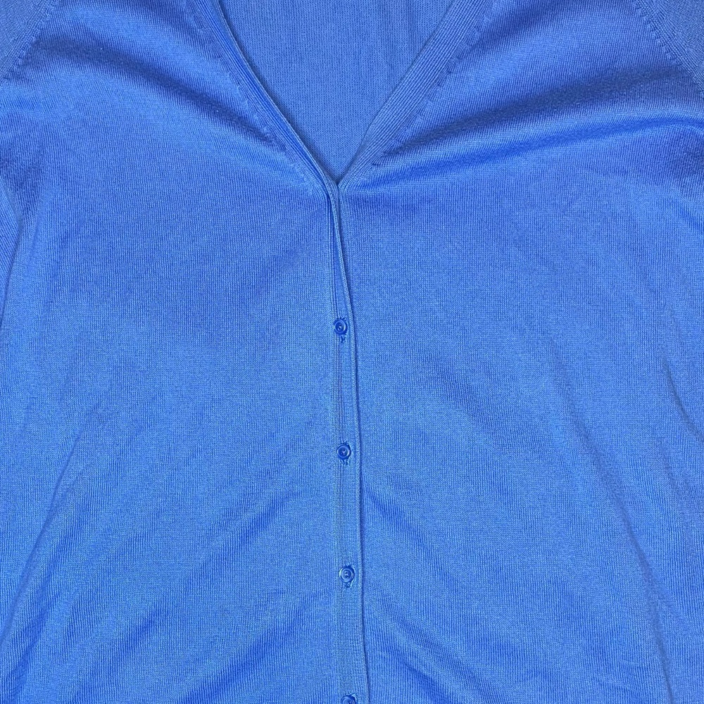 R Essentials Light Blue Lightweight Button Up Cardigan with 3/4 Sleeves - Picture 5 of 6